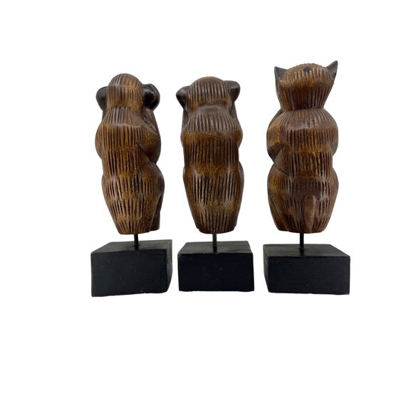 HD Wise Monkeys, 11” on Base Carved Wood Hear No Evil See No Evil Speak No Evil - Picture 5 of 12